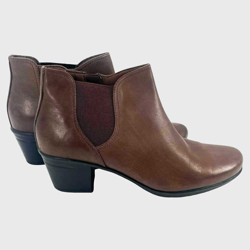 Clarks Cloudsteppers Women's 9.5M Brown Leather Ankle Bootie Side Zip Comfort